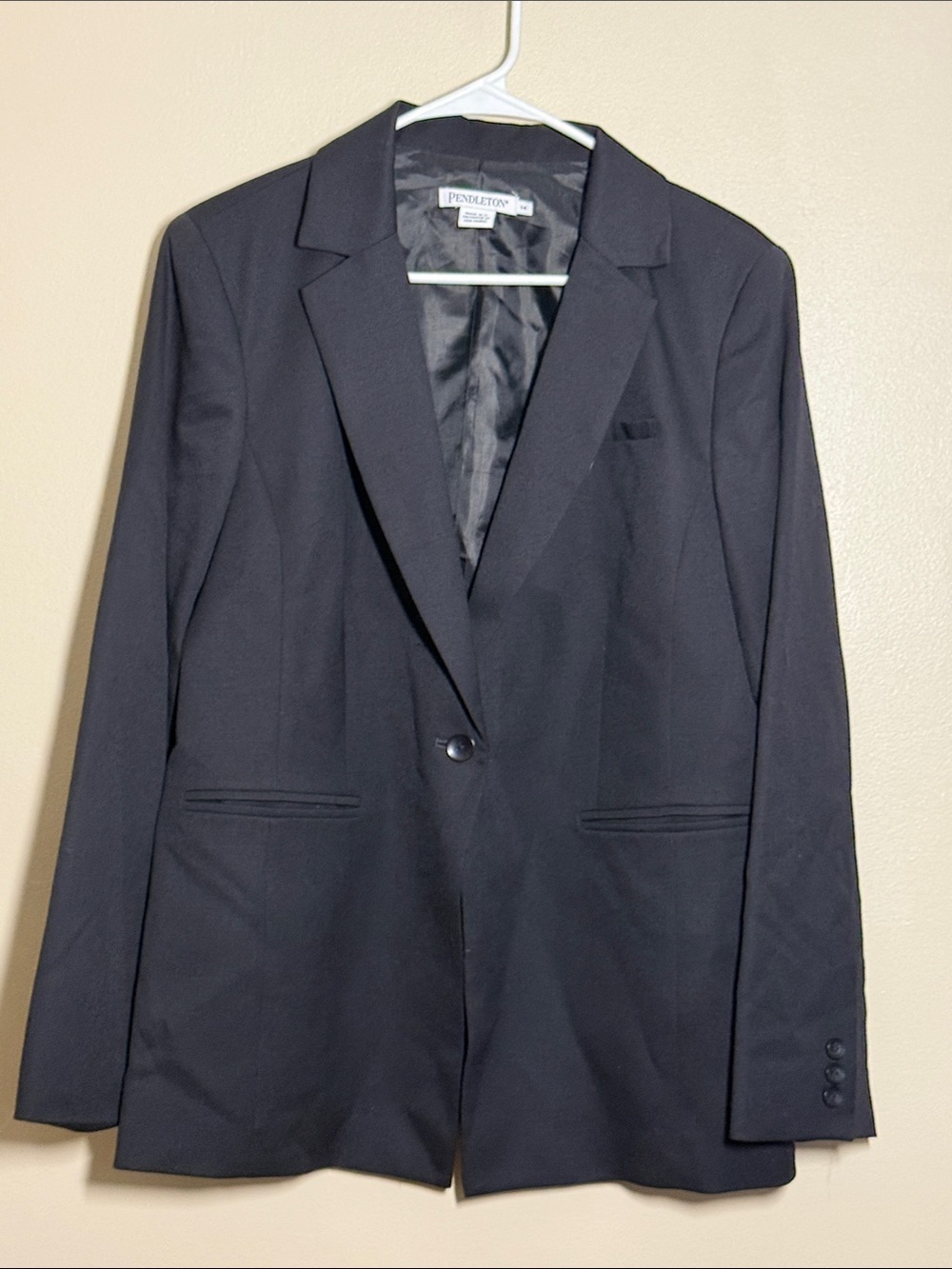 Pendleton Black One Button Professional Career Wool Blazer Size 14